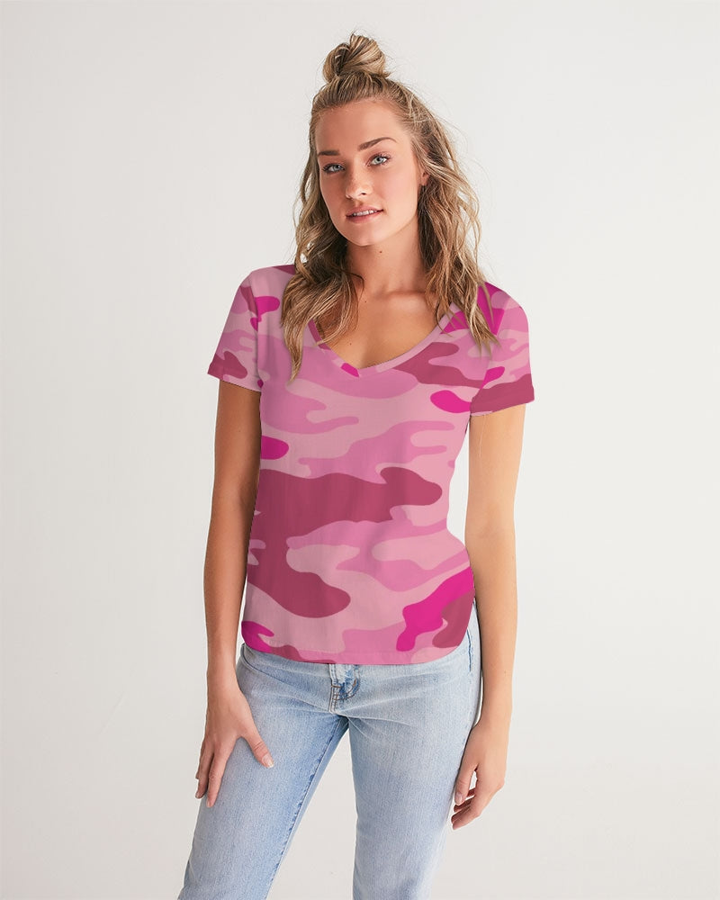 Pink  3 Color Camouflage Women's V-Neck Tee DromedarShop.com Online Boutique