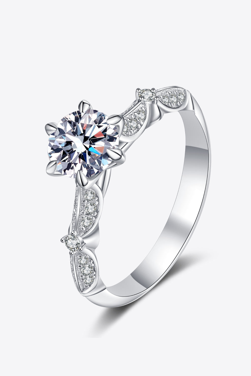 925 Sterling Silver Inlaid Moissanite 6-Prong Ring - DromedarShop.com Online Boutique