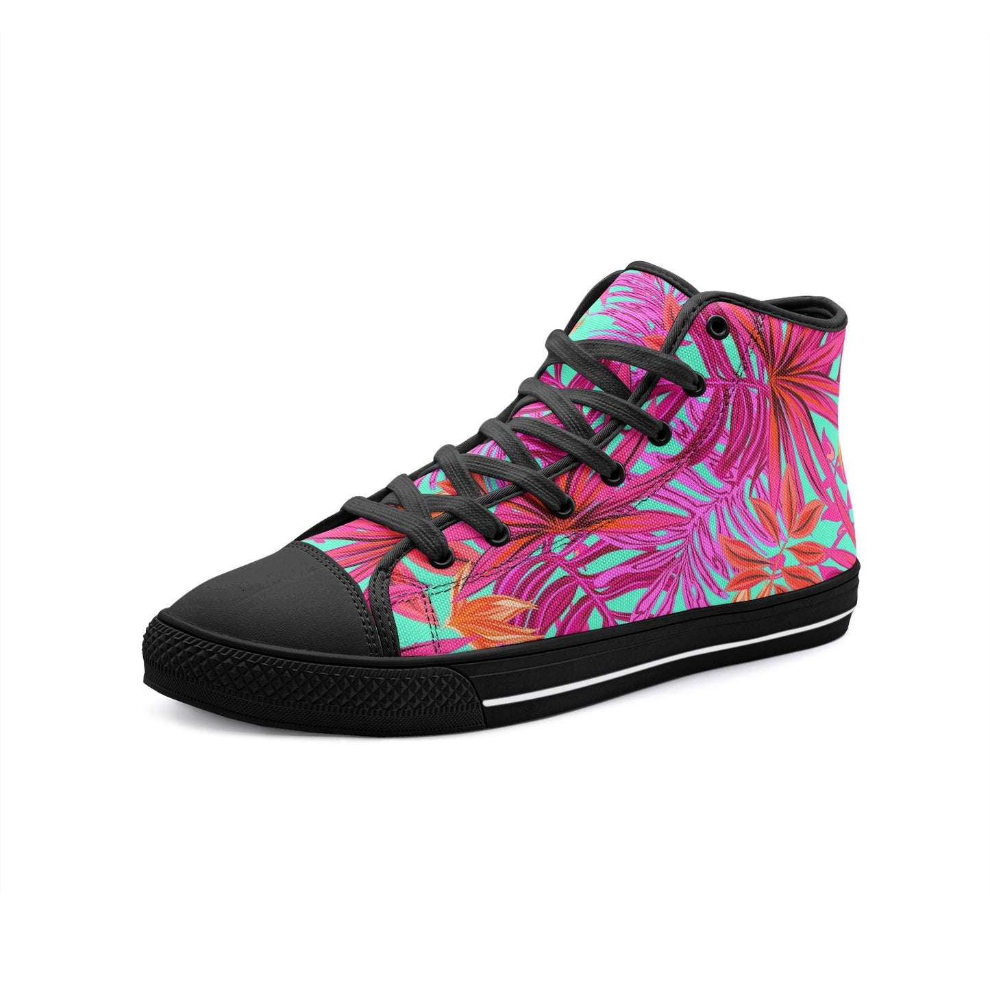 Pink Rose Tropical Unisex High-Top Canvas Shoes DromedarShop.com Online Boutique