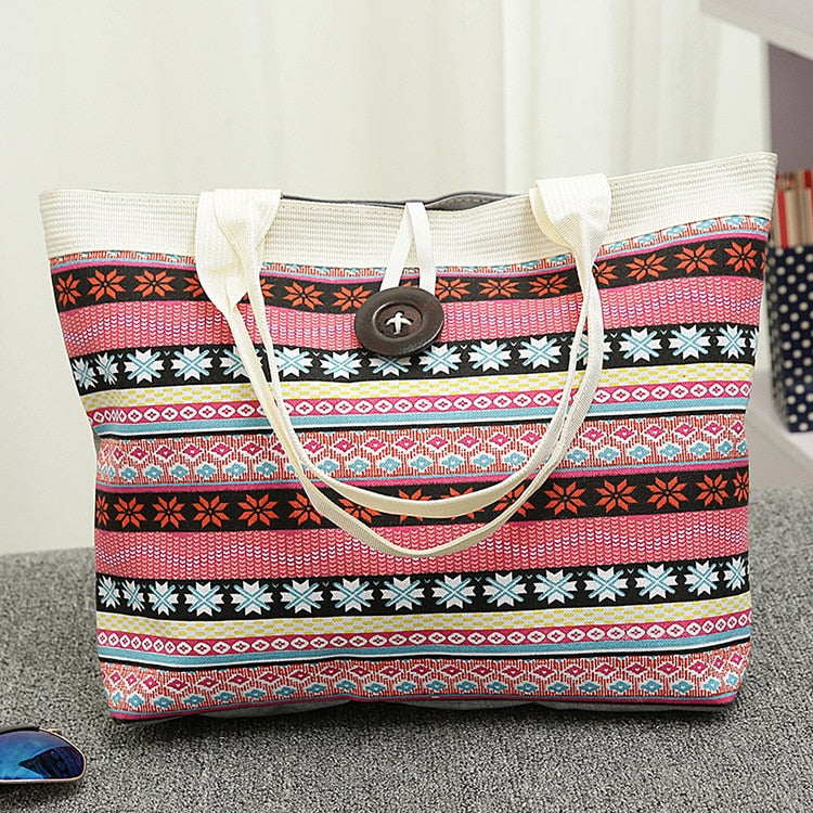 Women Handbag National Printed Canvas Beach Bags DromedarShop.com Online Boutique
