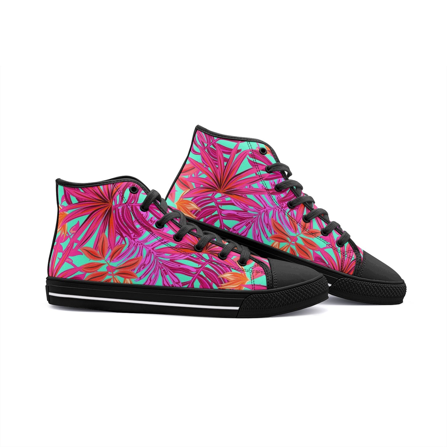 Pink Rose Tropical Unisex High-Top Canvas Shoes DromedarShop.com Online Boutique