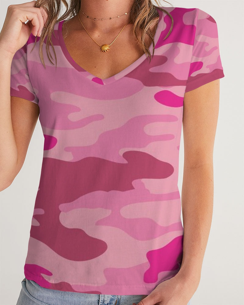 Pink  3 Color Camouflage Women's V-Neck Tee DromedarShop.com Online Boutique