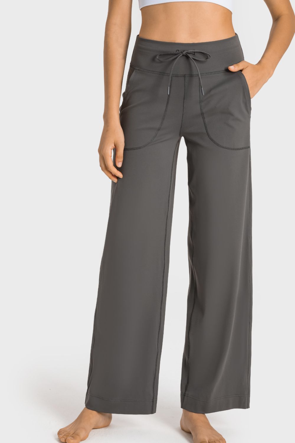 Drawstring Waist Wide Leg Sports Pants with Pockets - DromedarShop.com Online Boutique