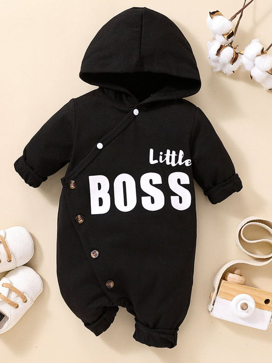 Baby LITTLE BOSS Graphic Hooded Jumpsuit - DromedarShop.com Online Boutique