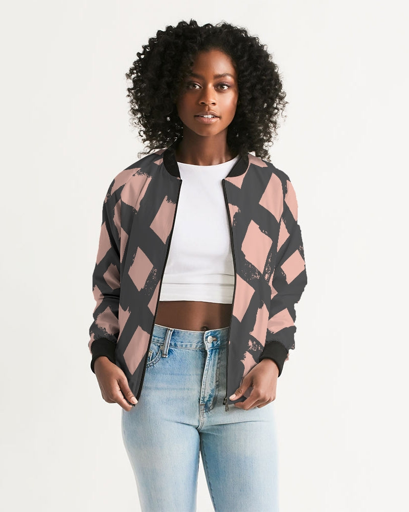 Pop Elements On Pink Women's Bomber Jacket DromedarShop.com Online Boutique