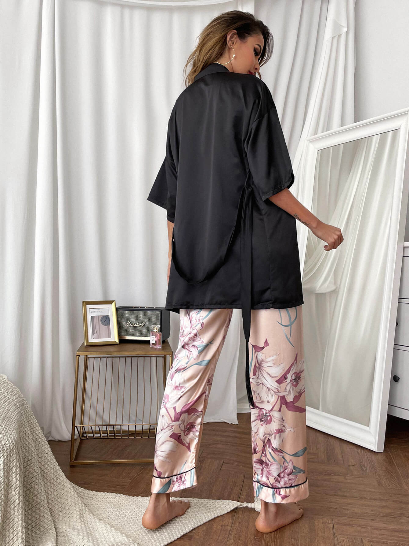Cami, Robe, and Printed Pants Pajama Set DromedarShop.com Online Boutique