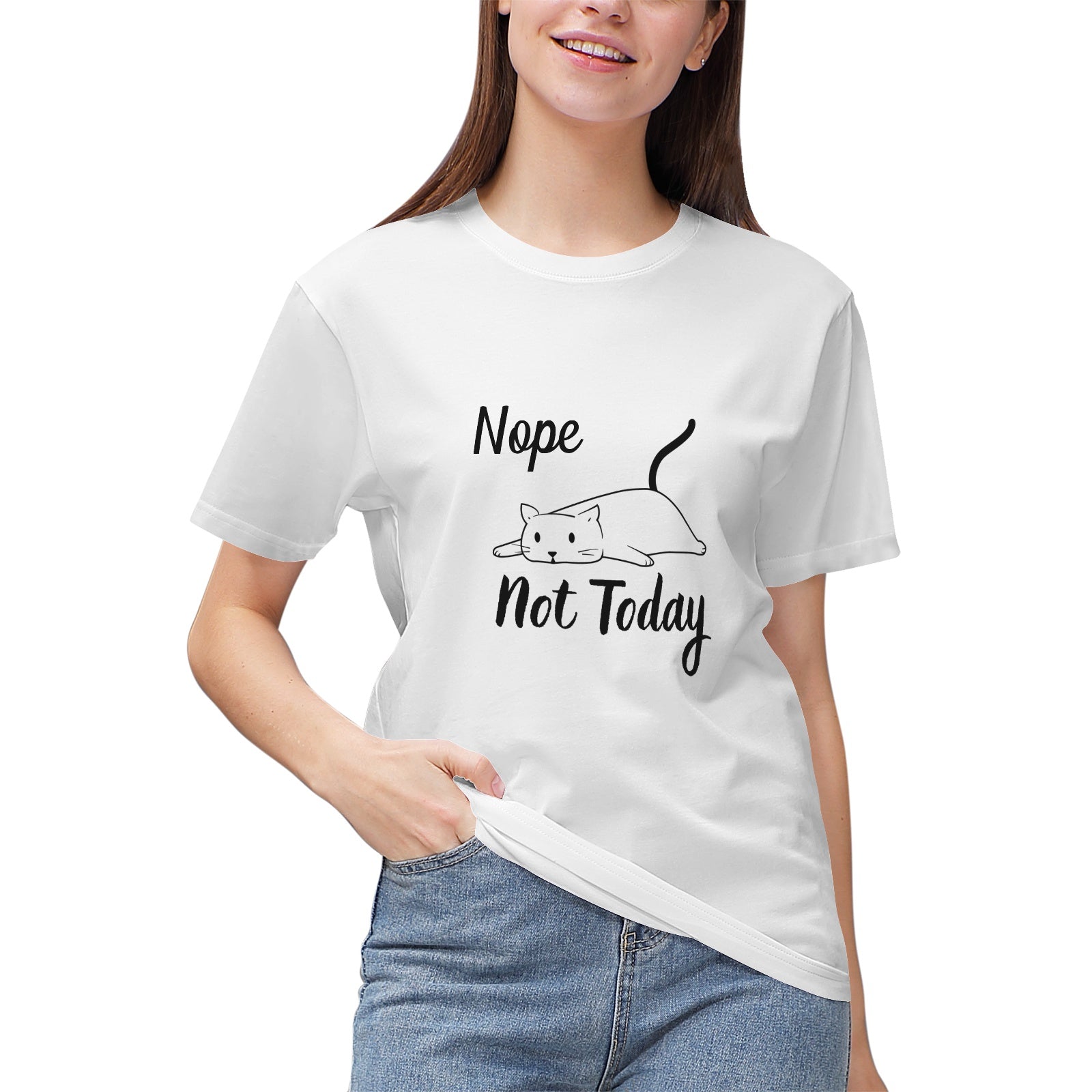 Nope Not Today Lazy Cat Women's Heavyweight Cotton T‑shirt - DromedarShop.com Online Boutique