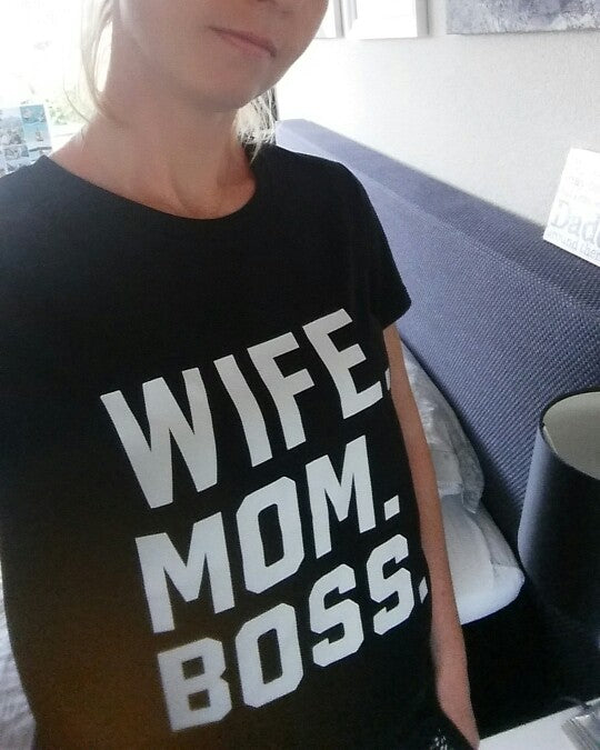 WIFE. MOM. BOSS. Letters Print Women Cotton T-shirt DromedarShop.com Online Boutique