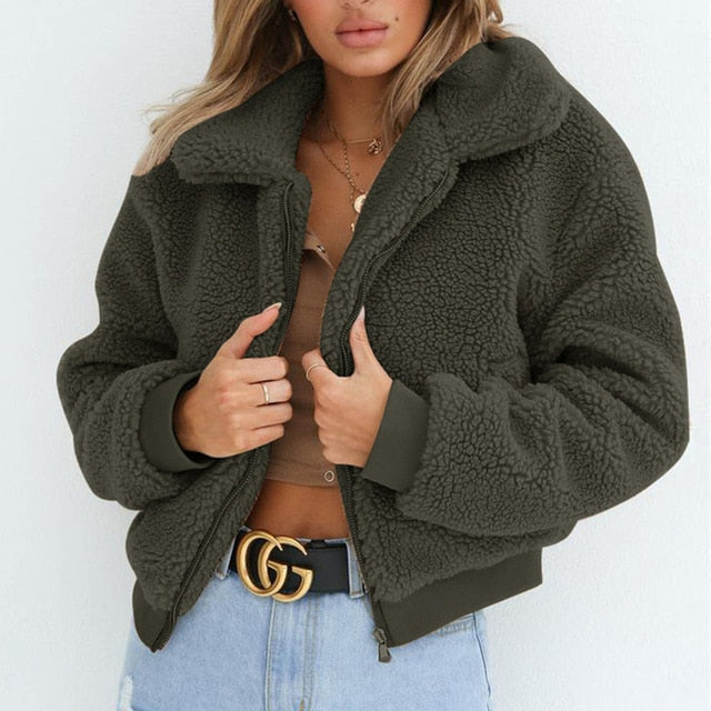 Women Autumn Winter Fluffy Teddy Jacket Coat DromedarShop.com Online Boutique