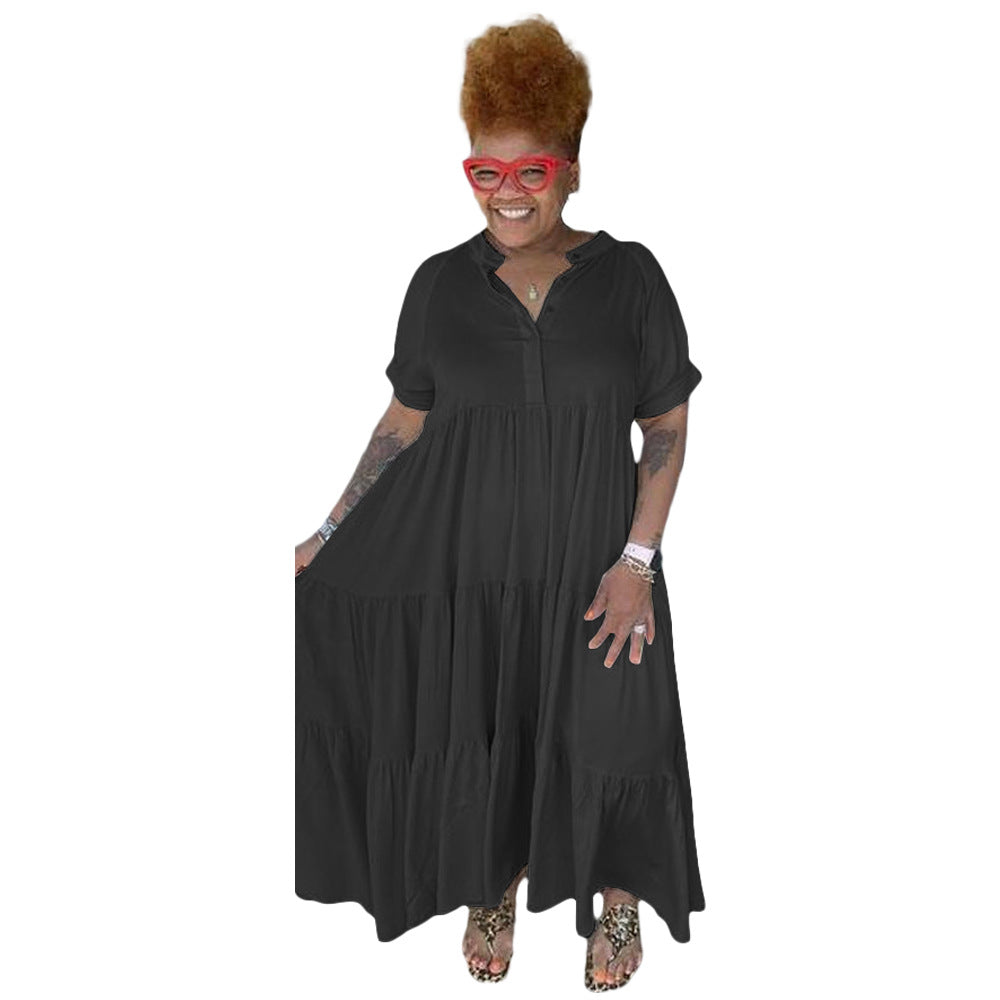 Plus Size Women's Fashion Casual Button Lapel Dress - DromedarShop.com Online Boutique