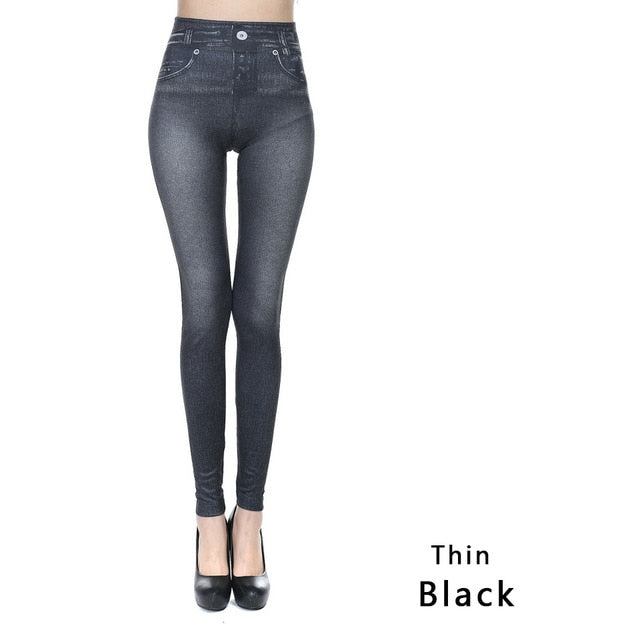 Women Fashion Faux Denim Jeans Leggings DromedarShop.com Online Boutique
