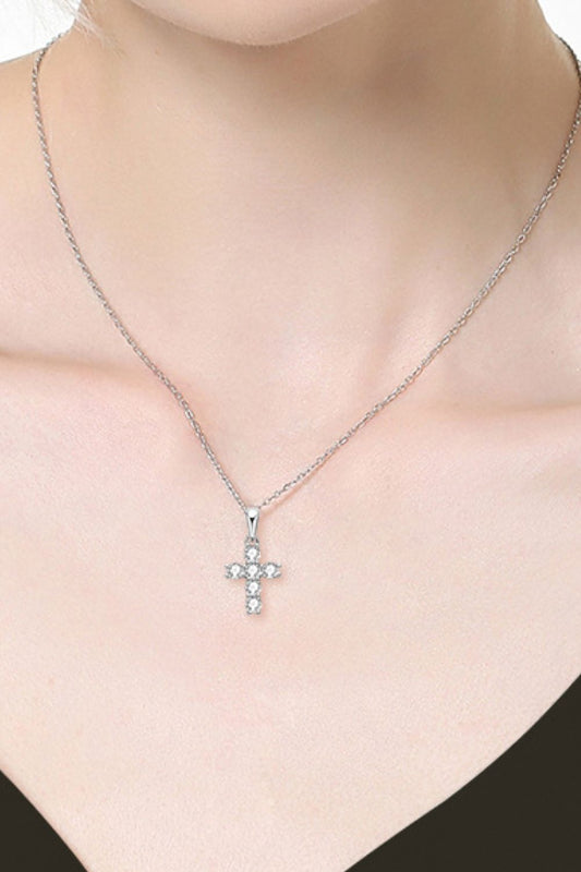 925 Sterling Silver Cross Moissanite Pendant Necklace - DromedarShop.com Online Boutique
