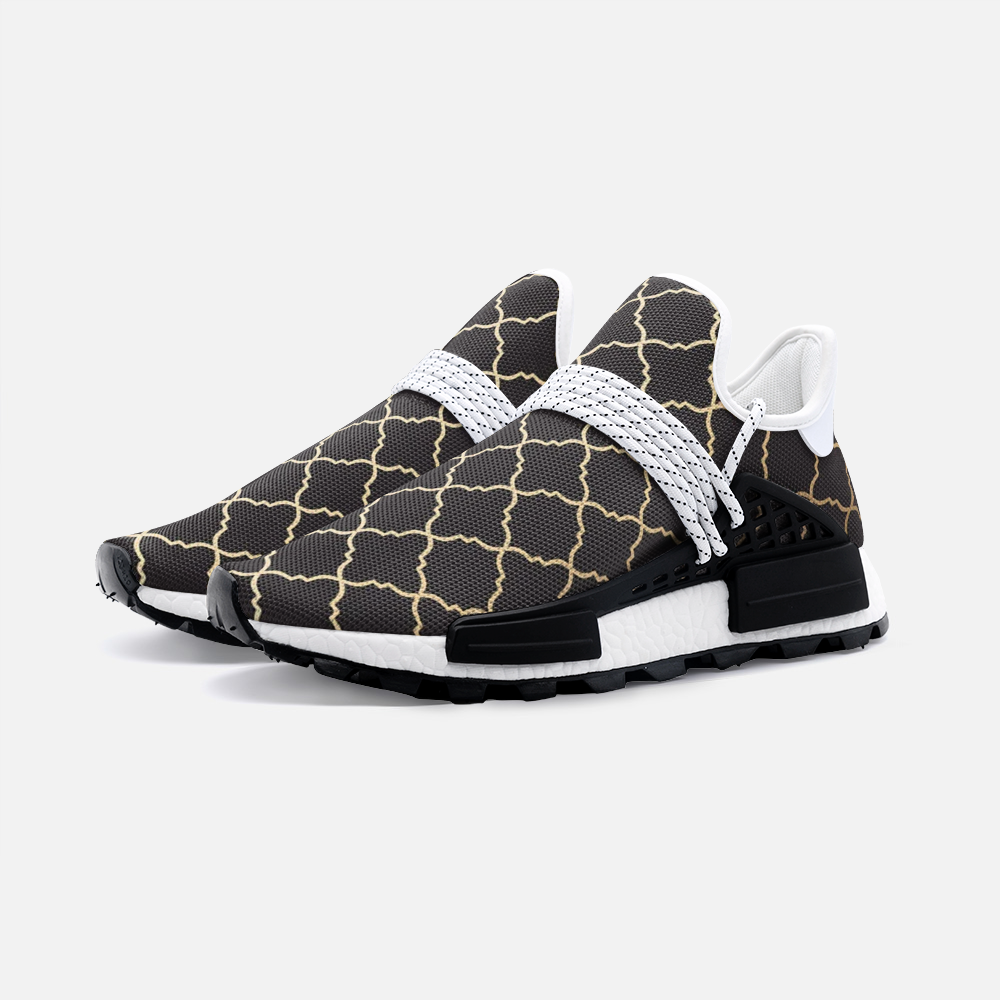 Miracle of the East Gold Black Arabic pattern Unisex Lightweight Sneaker S-1 Boost DromedarShop.com Online Boutique