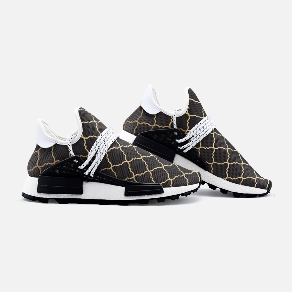 Miracle of the East Gold Black Arabic pattern Unisex Lightweight Sneaker S-1 Boost DromedarShop.com Online Boutique