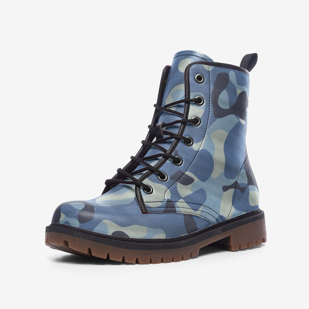 Blue Camouflage Casual Leather Lightweight Unisex Boots DromedarShop.com Online Boutique