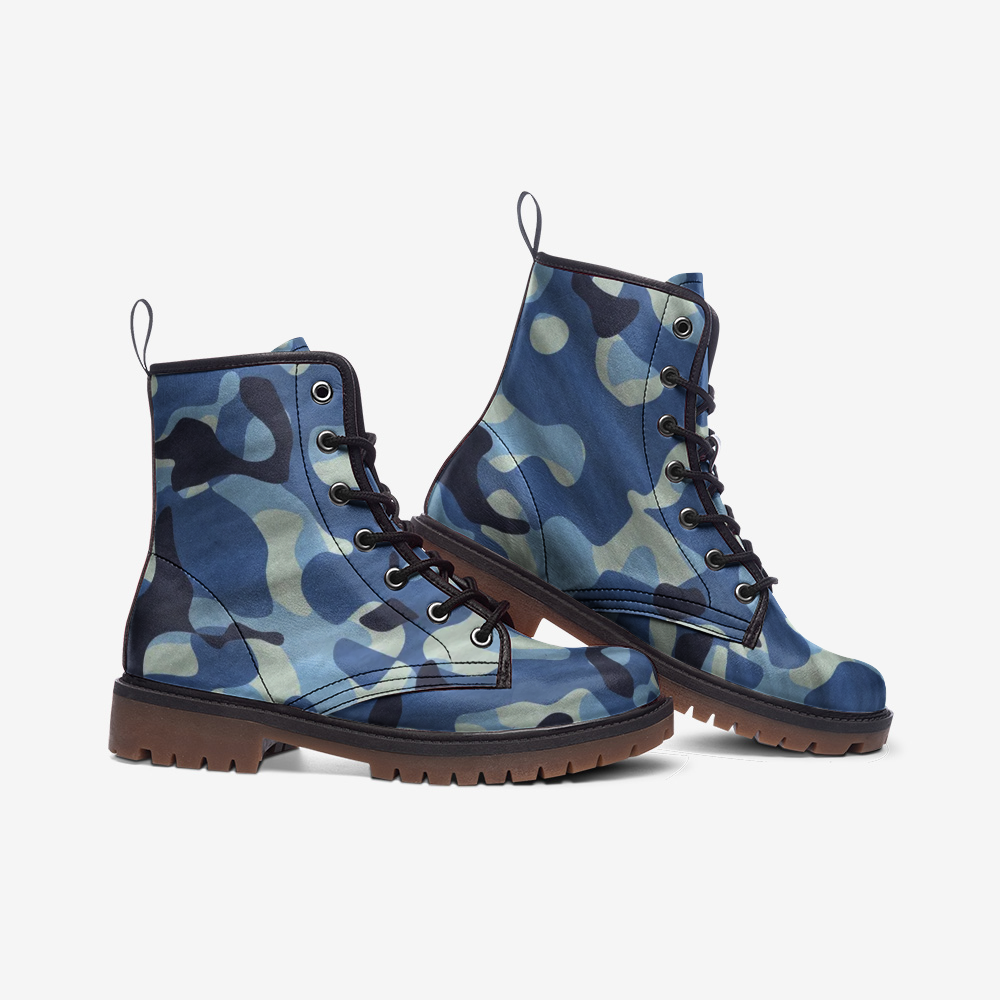Blue Camouflage Casual Leather Lightweight Unisex Boots DromedarShop.com Online Boutique