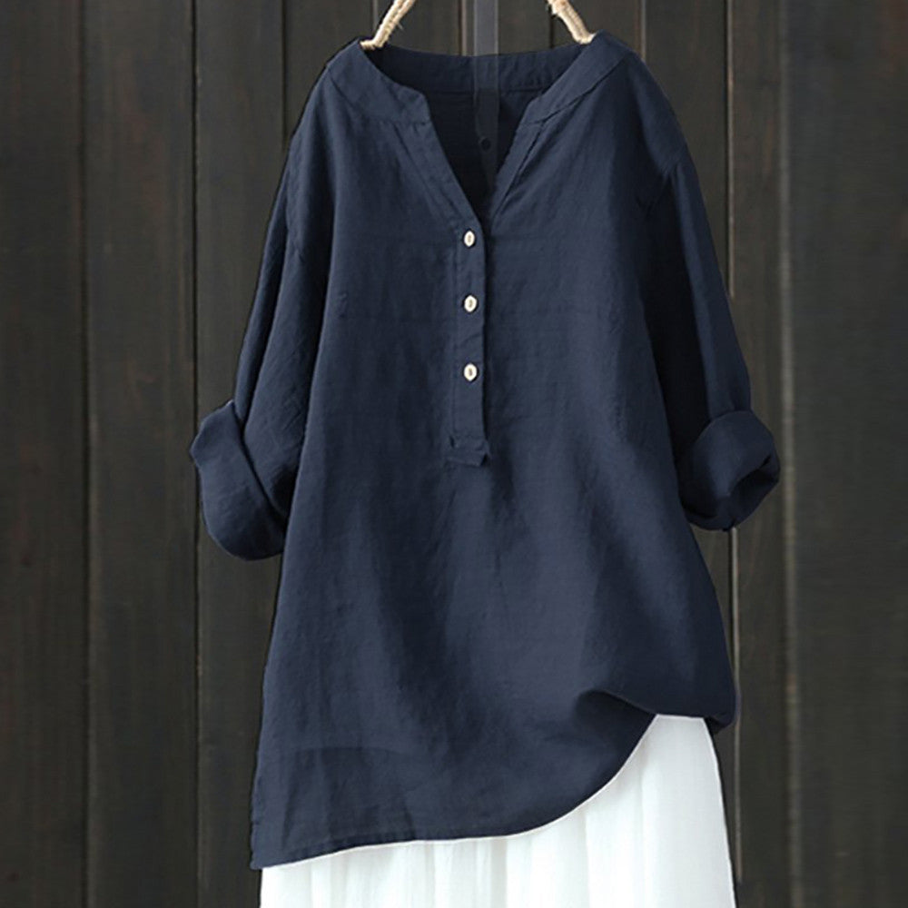 Women Solid Long Sleeve Button Casual Shirt DromedarShop.com Online Boutique
