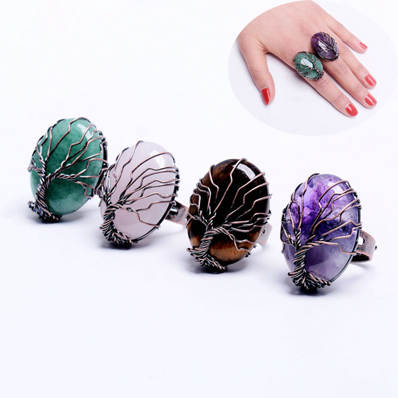 Natural Stone Tree of Life Antique Rings DromedarShop.com Online Boutique