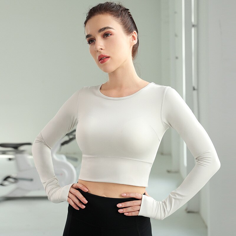 Long Sleeve Sports Shirts For Women Back Crosss Tights Yoga Tops DromedarShop.com Online Boutique