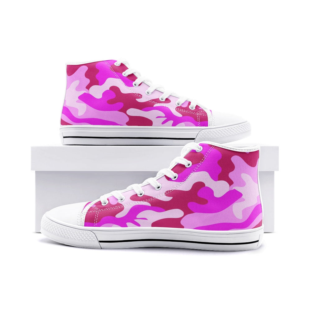 Intensive Pink Camouflage Unisex High-Top Canvas Shoes DromedarShop.com Online Boutique