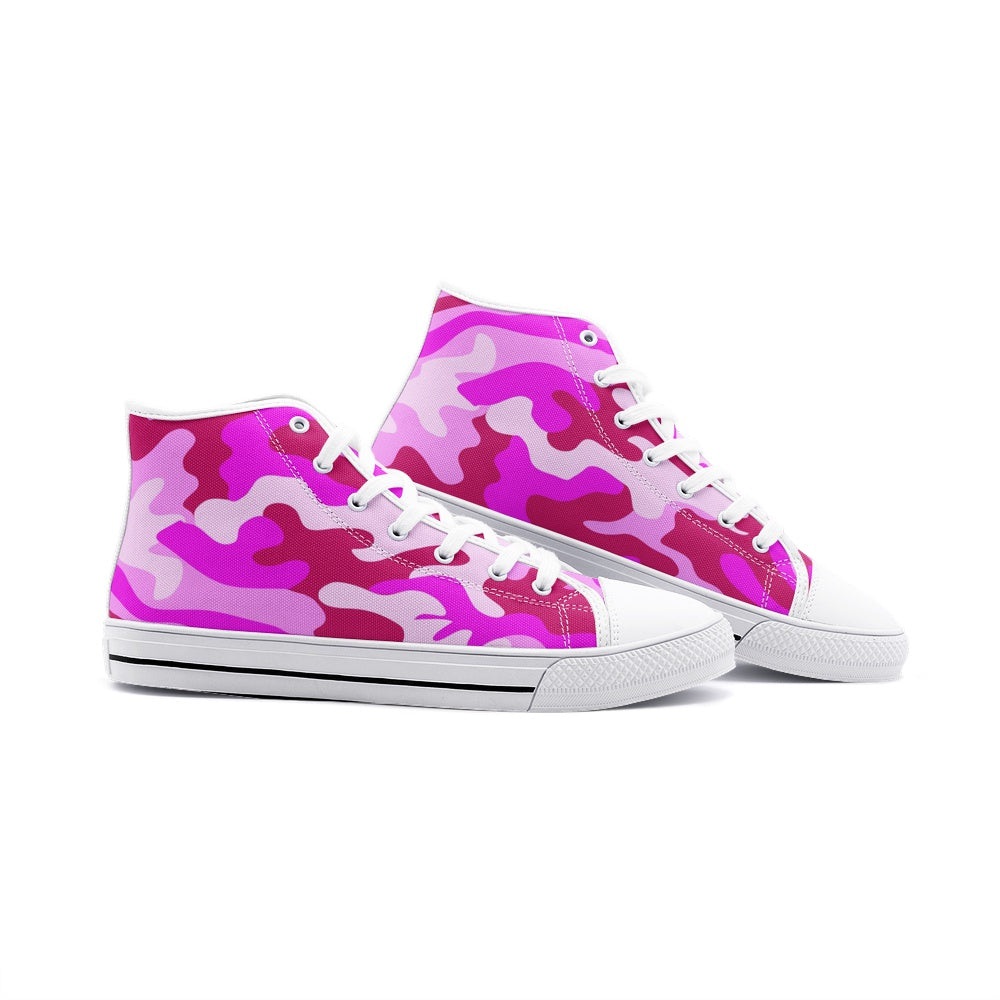 Intensive Pink Camouflage Unisex High-Top Canvas Shoes DromedarShop.com Online Boutique