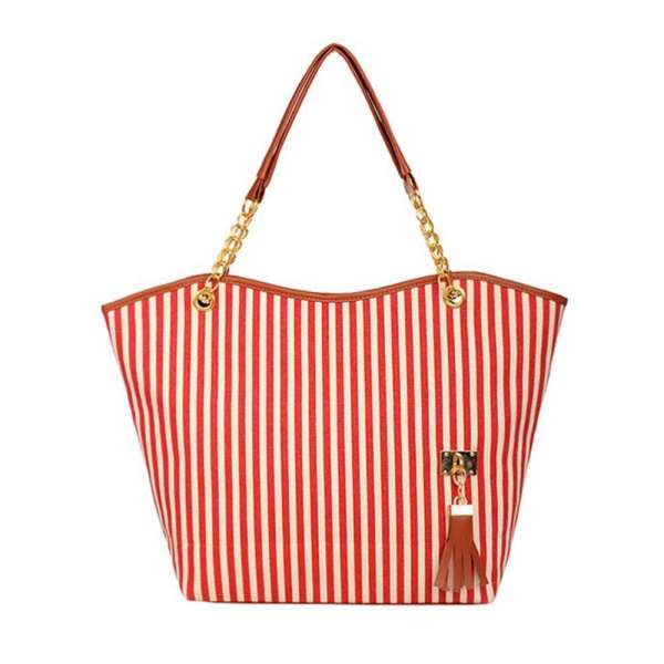 Women Striped Canvas Shoulder Beach Bag DromedarShop.com Online Boutique