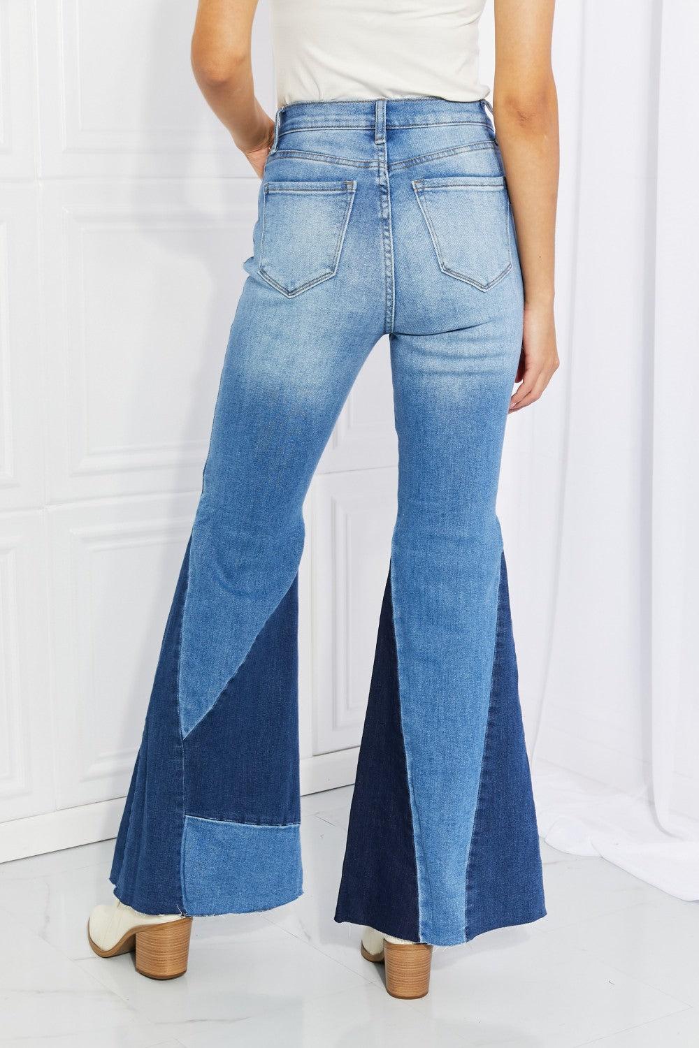Vibrant Sienna Full Size Color Block Flare Jeans - DromedarShop.com Online Boutique