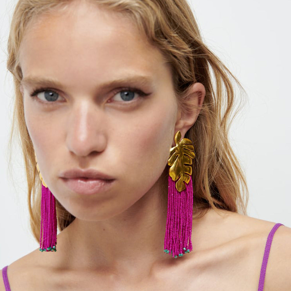 Bohemian Fashion Long Earrings Handmade Rice Beads DromedarShop.com Online Boutique