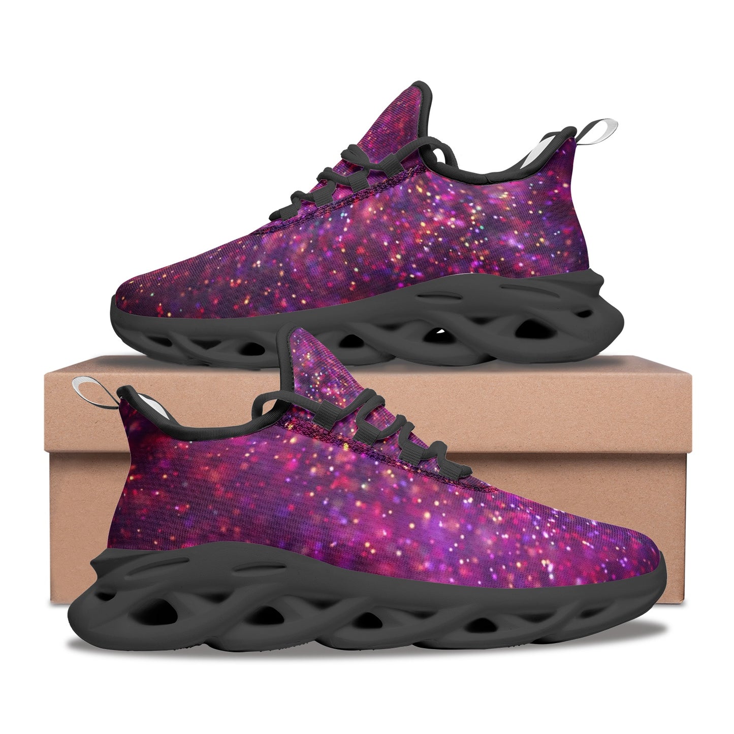 Purple Pink Confetti Unisex Bounce Mesh Knit Sneakers - DromedarShop.com Online Boutique