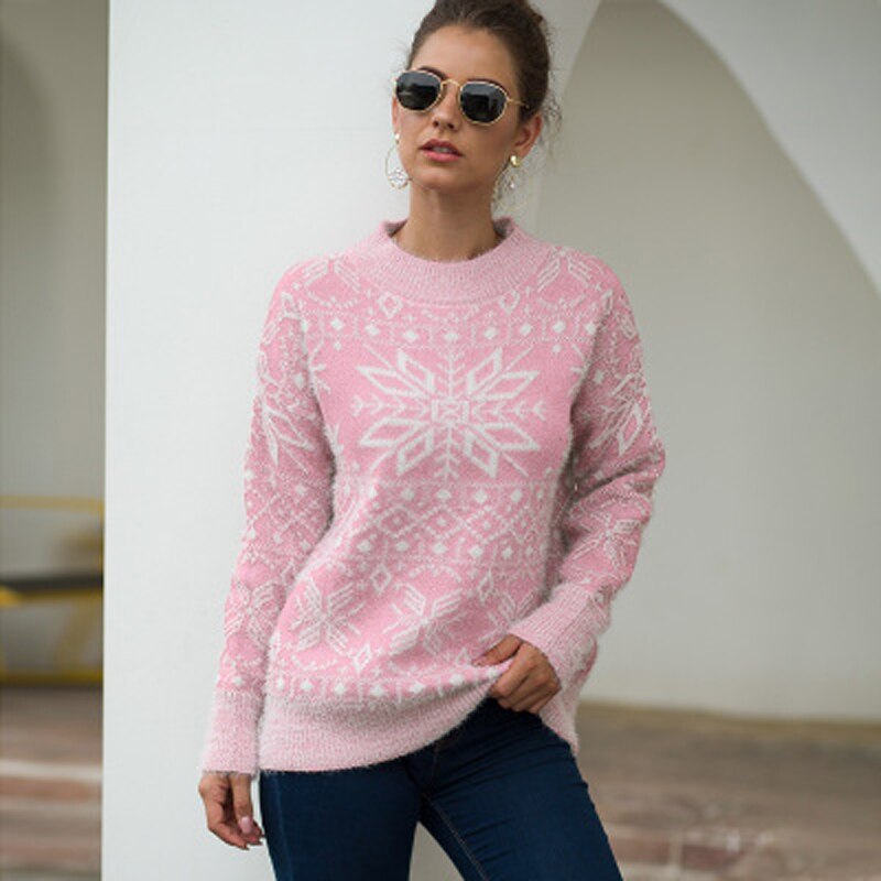 Women autumn winter knit sweater snowflake pullover DromedarShop.com Online Boutique