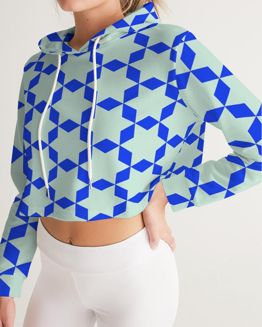 The Miracle of the East  Blue Arabic-pattern Women's Cropped Hoodie DromedarShop.com Online Boutique