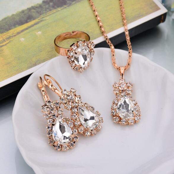 Water Drop Shape Earrings Necklace Rings Jewelry Sets DromedarShop.com Online Boutique