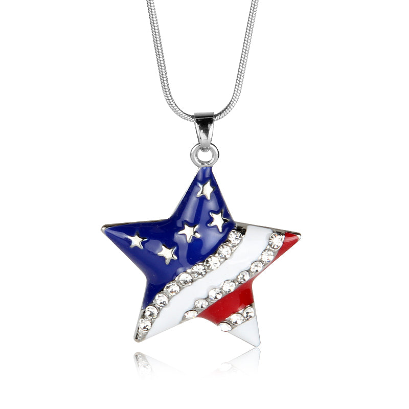 Fashion Jewelry High Quality American Flag Heart & Star Necklace DromedarShop.com Online Boutique