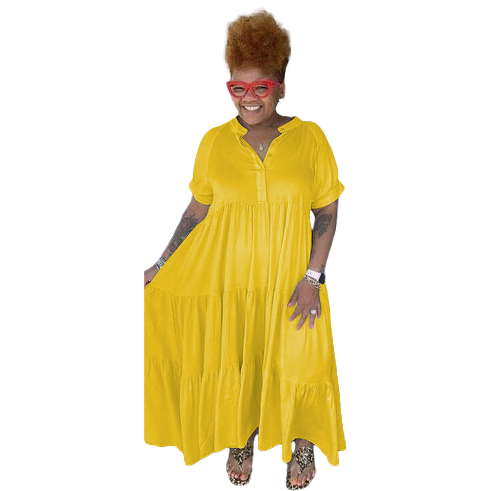 Plus Size Women's Fashion Casual Button Lapel Dress - DromedarShop.com Online Boutique