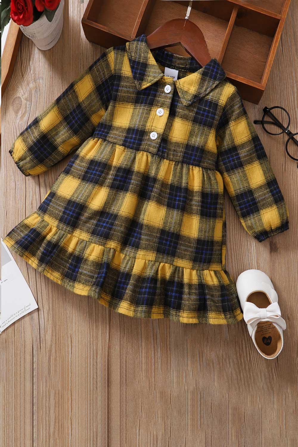 Girls Plaid Ruffled Shirt Dress - DromedarShop.com Online Boutique