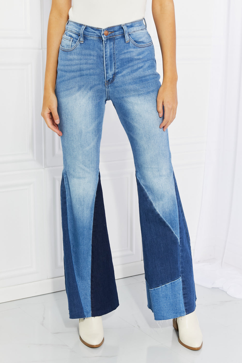Vibrant Sienna Full Size Color Block Flare Jeans - DromedarShop.com Online Boutique