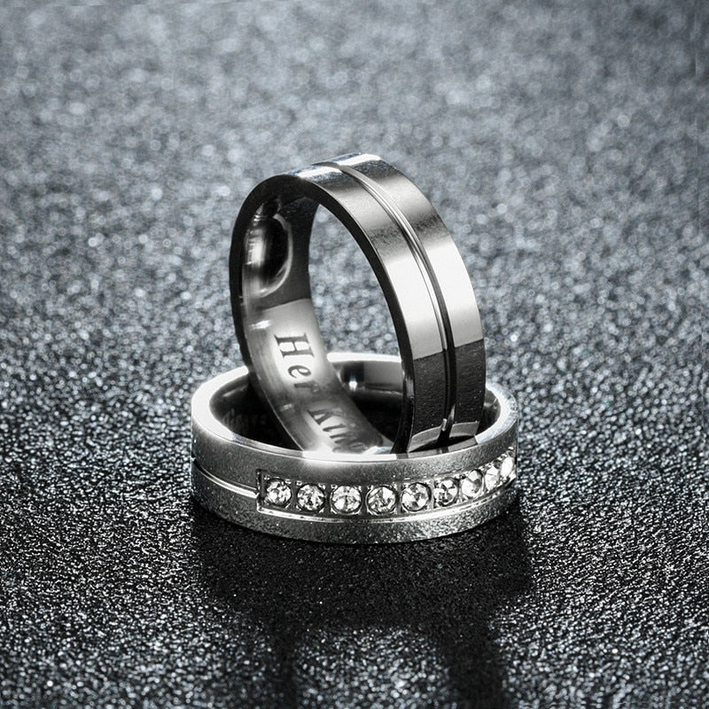 Titanium Romantic Couple Ring "His Queen"" Her King"Engagement Wedding Rings DromedarShop.com Online Boutique