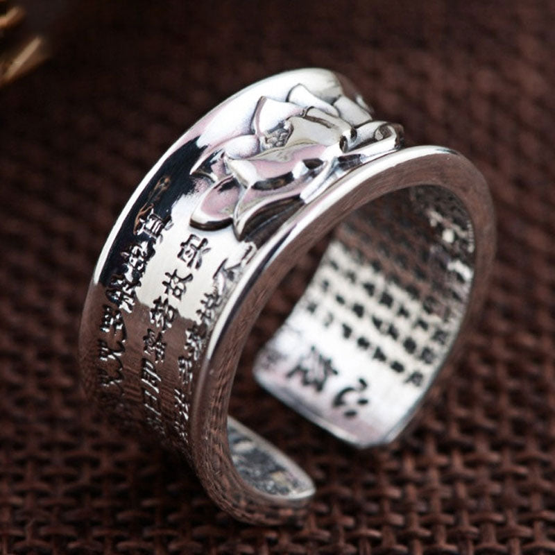 999 Pure Silver Jewelry Buddhistic Sutra Open Rings for Women DromedarShop.com Online Boutique