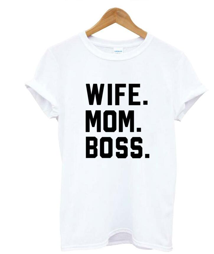 WIFE. MOM. BOSS. Letters Print Women Cotton T-shirt DromedarShop.com Online Boutique