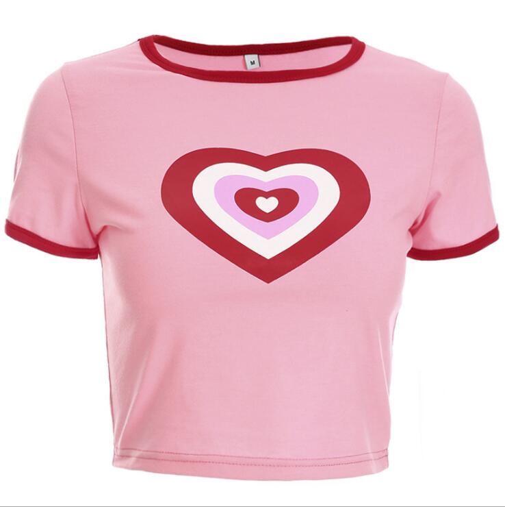 Women Summer Love Heart Print Short Sleeve T-Shirt DromedarShop.com Online Boutique
