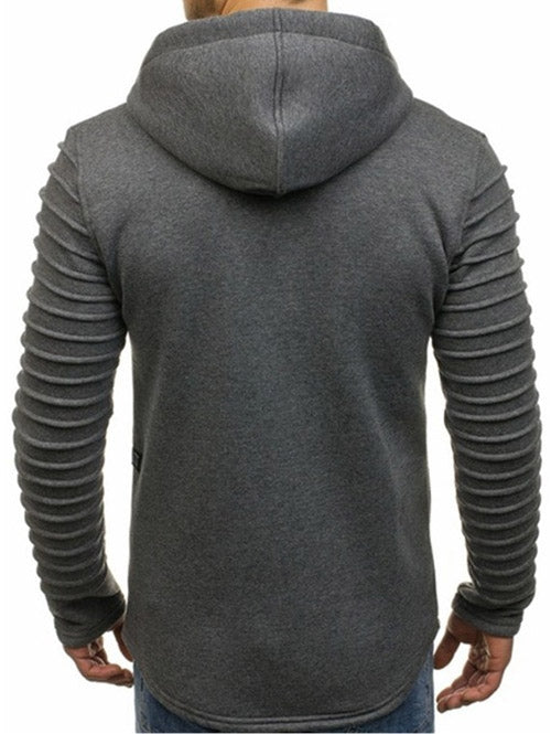 Solid Sleeve Pleated Pocket Full Zipper Fleece Hoodie - DromedarShop.com Online Boutique