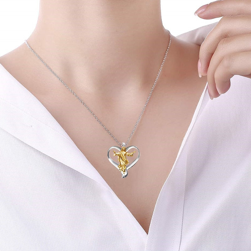 Heart Jesus Zirconia Alloy Pendant Necklace DromedarShop.com Online Boutique