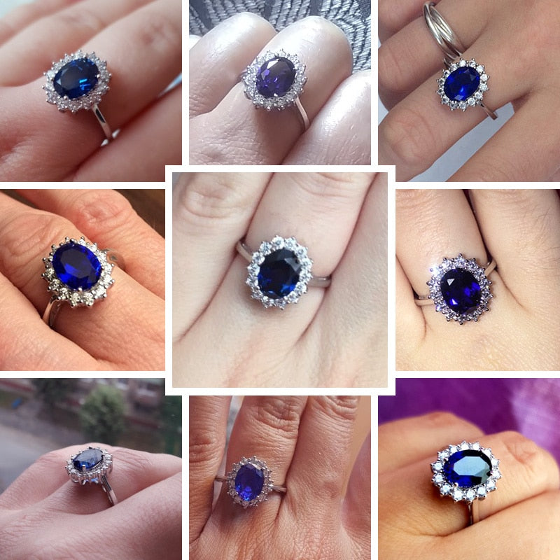 Sapphire Blue Wedding Engagement 925 Sterling Silver Ring DromedarShop.com Online Boutique