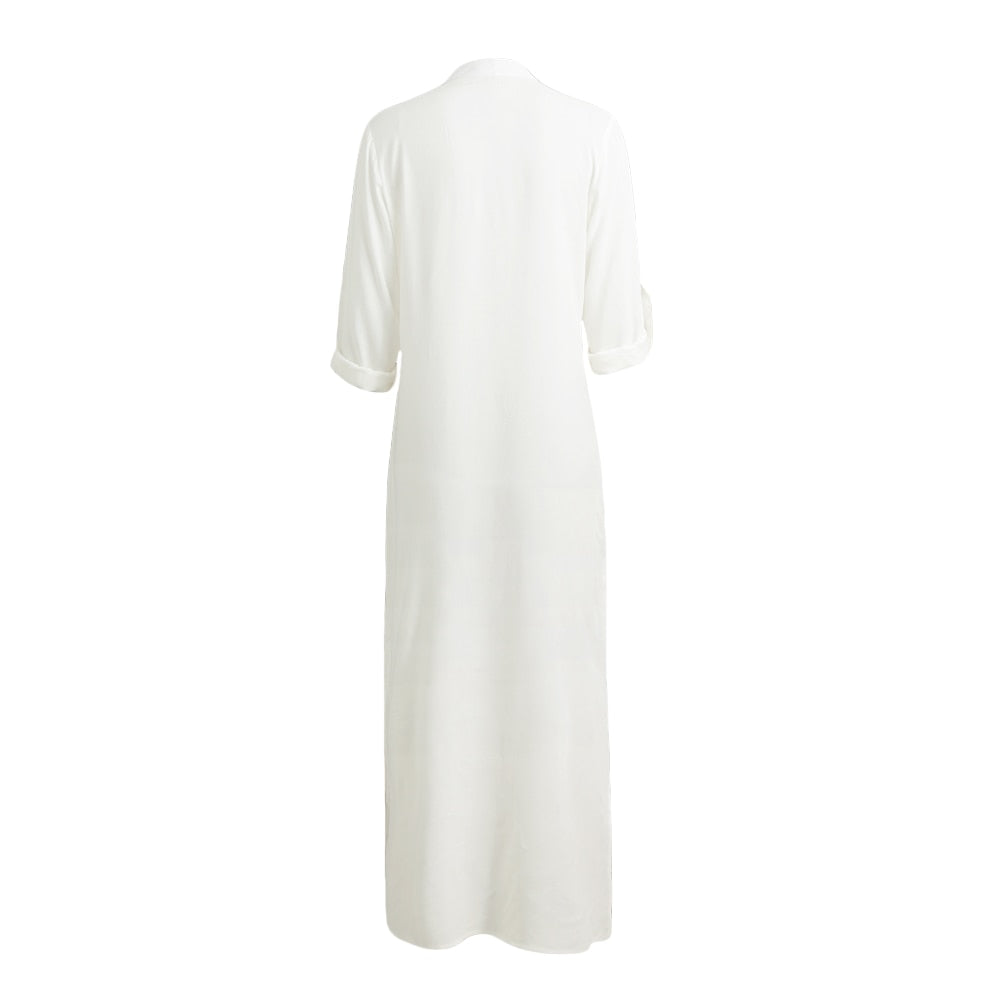 Women  Long Sleeve Deep V Neck Solid Maxi Dress DromedarShop.com Online Boutique