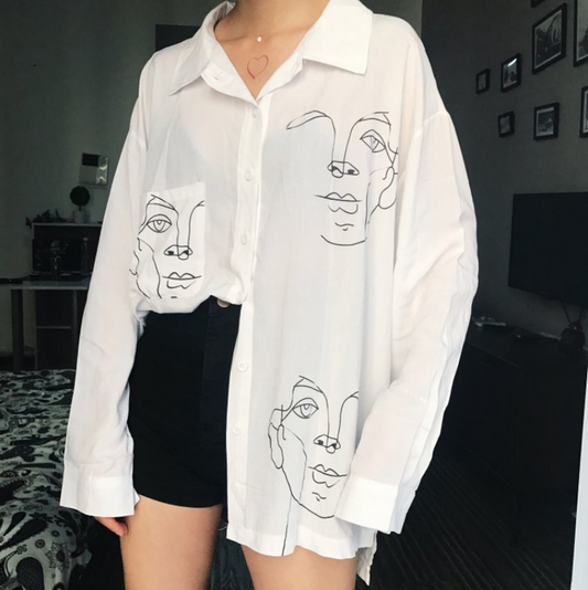 Women Summer Blouse Shirt  Face Printing DromedarShop.com Online Boutique