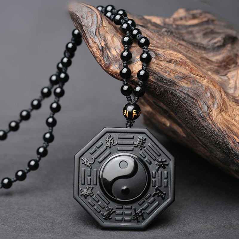 Black Obsidian Yin Yang Necklace Pendant DromedarShop.com Online Boutique