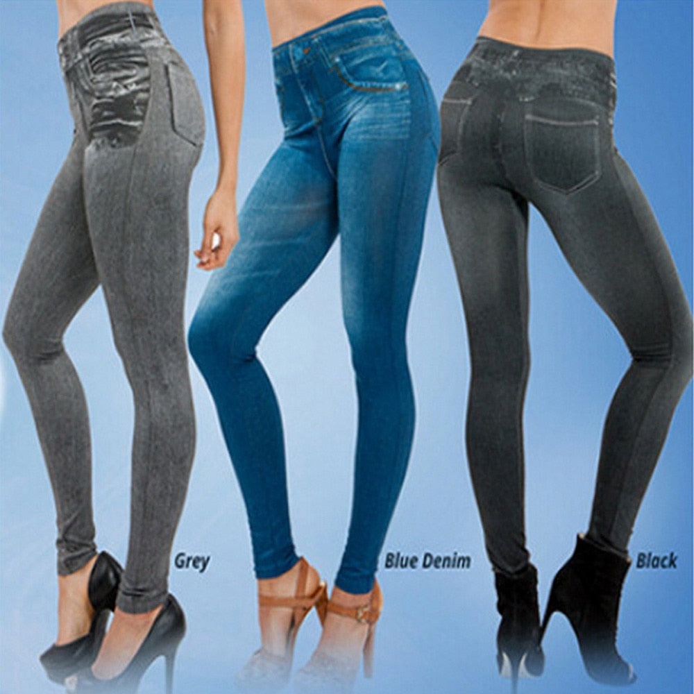 Women Fashion Faux Denim Jeans Leggings DromedarShop.com Online Boutique