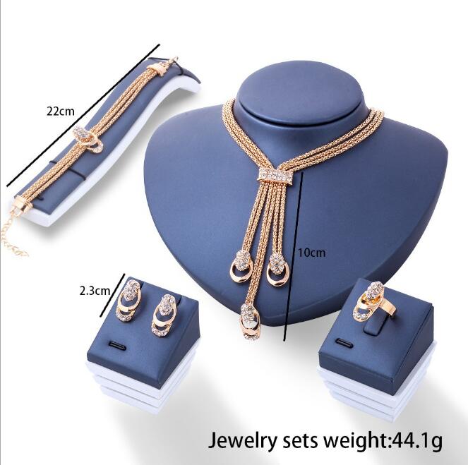 Rose Gold Color Crystal Necklace Earring Bracelet Ring Jewelry Sets DromedarShop.com Online Boutique