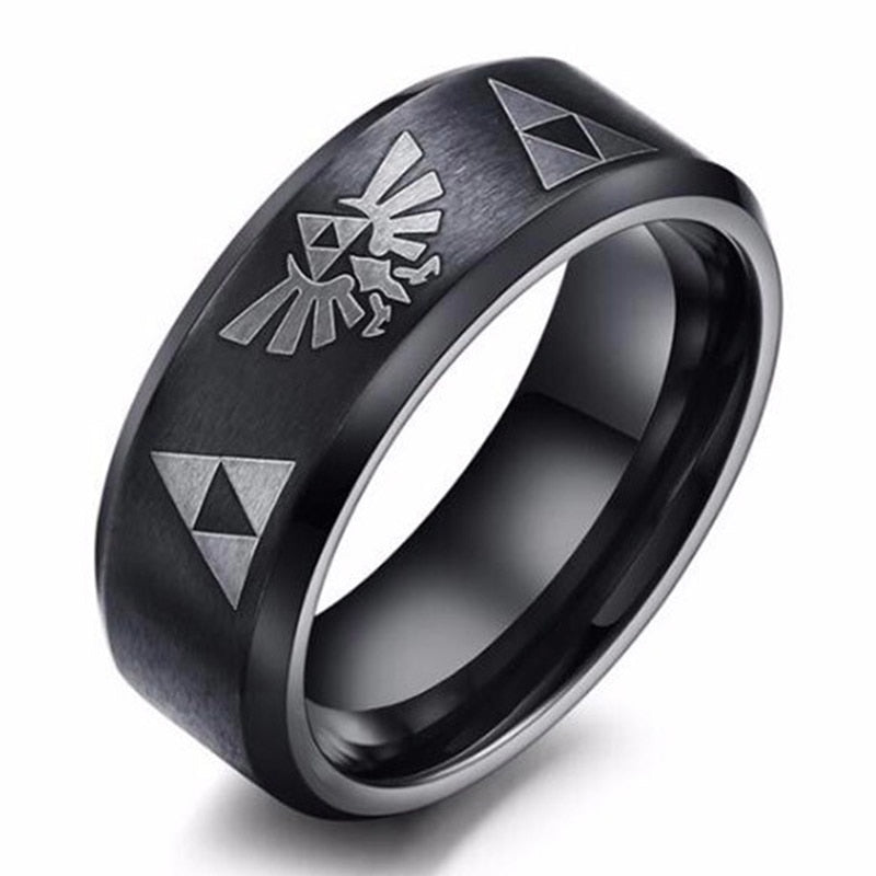 Legend Of Zelda Tri Force Black Titanium Steel Ring - DromedarShop.com Online Boutique