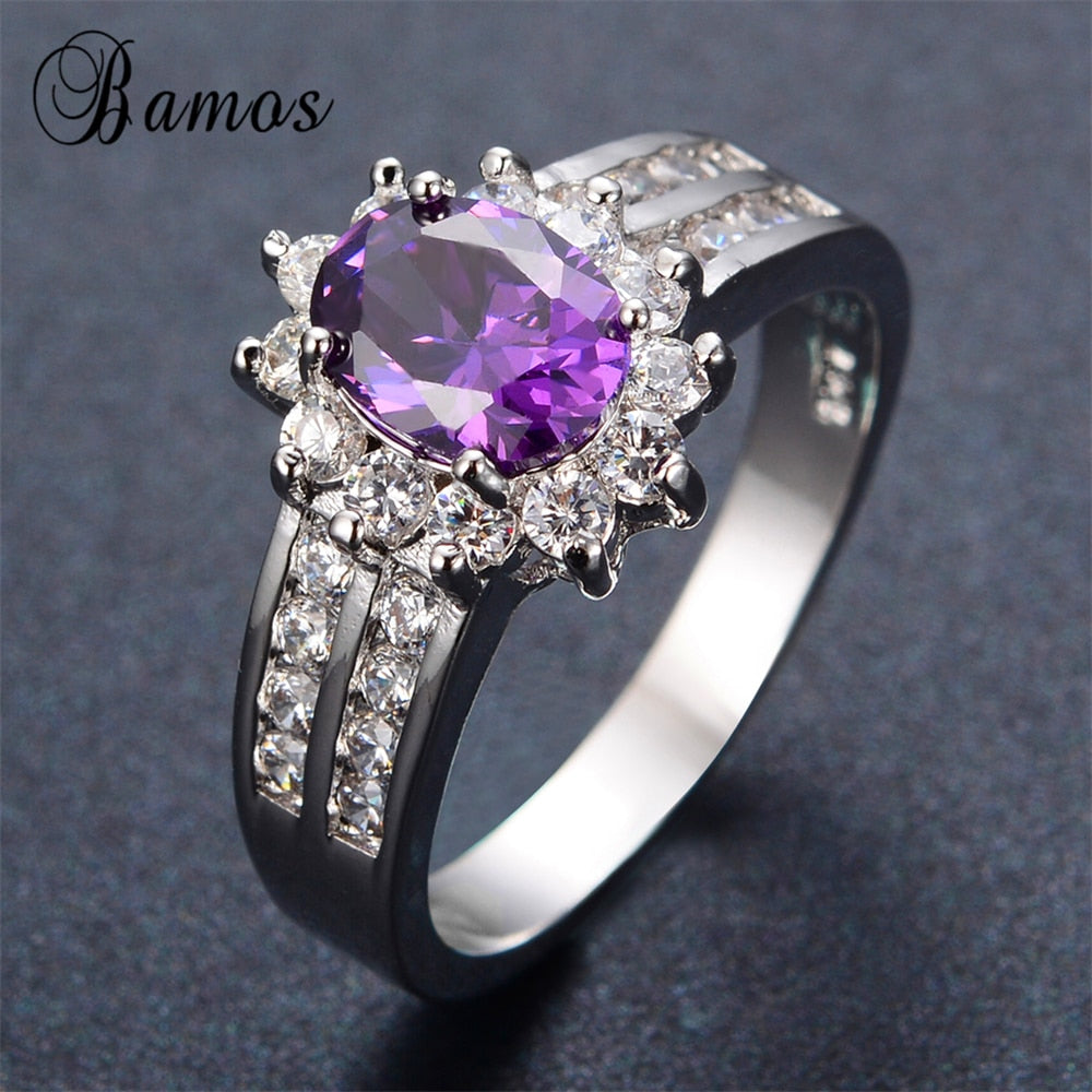 Elegant Purple Oval 925 Sterling Silver Filled Wedding Ring Jewelry DromedarShop.com Online Boutique
